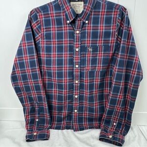 Abercrombie & Fitch Men's Blue and Red Plaid Shirt Men’s L/XL